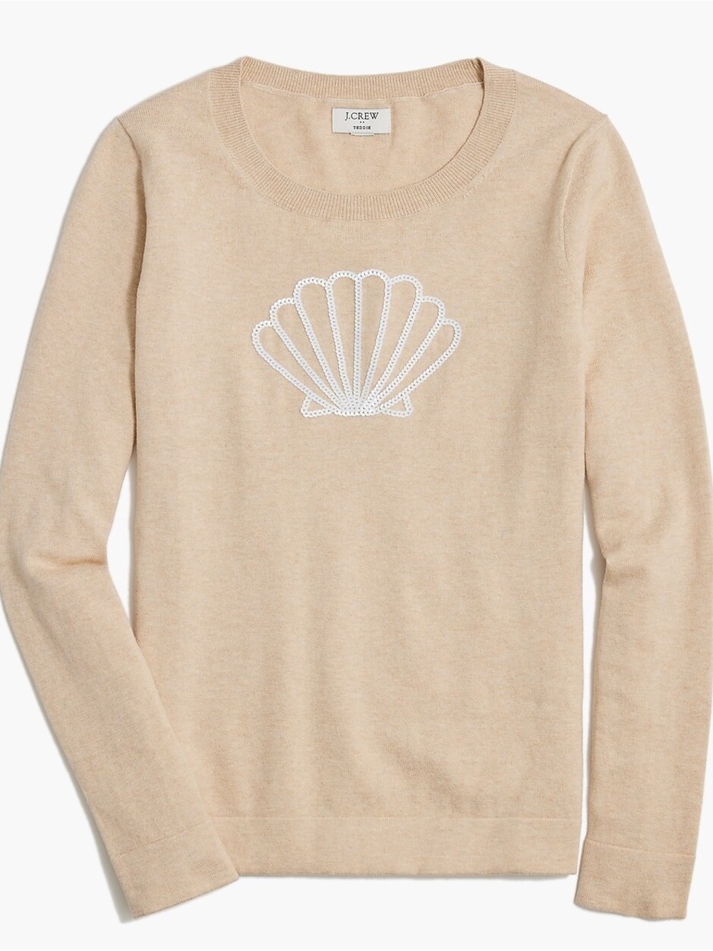 J.Crew Factory Seashell Sequin Teddie Knit Sweater Beige Size Small
